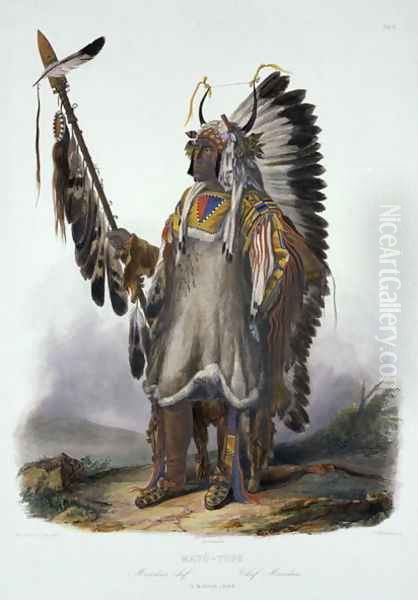 Mato-Tope, a Mandan Chief, plate 13 from Volume 2 of 'Travels in the Interior of North America' 1844 Oil Painting by Karl Bodmer