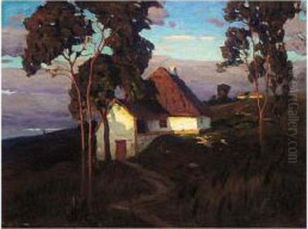 Ukrainian Landscape With Huts Oil Painting by Konstantin Haritonov Wroblewsky