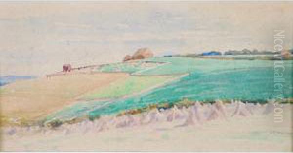 'hayrick's On The South Downs Oil Painting by Mary Mcnicoll Wroe