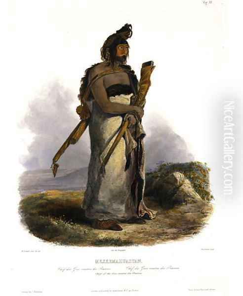 Mexkemahuastan, Chief of the Gros-Ventres of the Prairies, plate 20 from Volume 1 of 'Travels in the Interior of North America' 1843 Oil Painting by Karl Bodmer