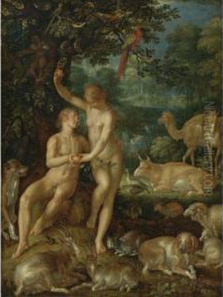 Adam And Eve Oil Painting by Joachim Wtewael (Uytewael)