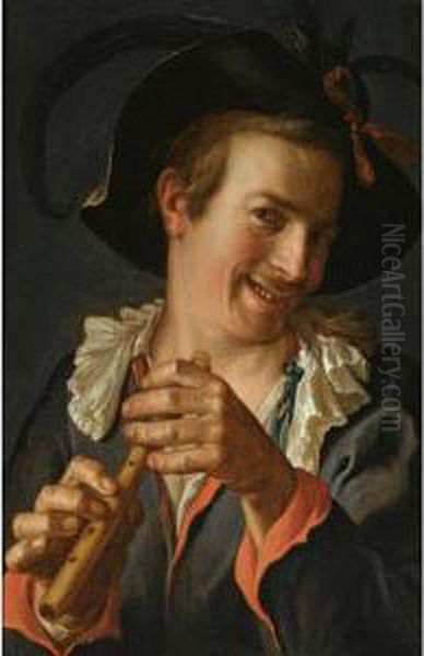 A Jester Holding A Flute Oil Painting by Peter Wtewael