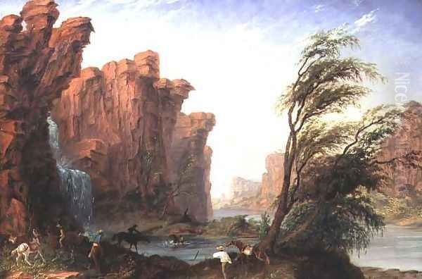 Harry Gregory Crossing Ford or Waterfall on Jasper Creek Oil Painting by Thomas Baines