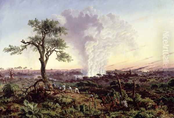 Victoria Falls at Sunrise, with 'The Smoke', or 'Spraycloud' 1863 Oil Painting by Thomas Baines