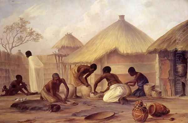 Manufacture of sugar at Katipo - making pots to contain it Oil Painting by Thomas Baines