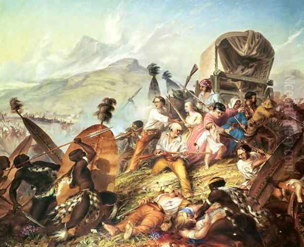 The Battle of Blauwkrantz 1838 Oil Painting by Thomas Baines