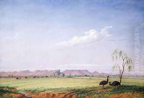 Emus on the Trap Plain Oil Painting by Thomas Baines