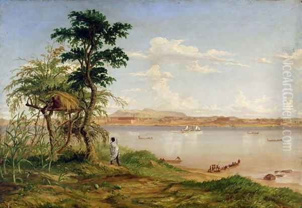 Town of Tete from the north shore of the Zambesi Oil Painting by Thomas Baines