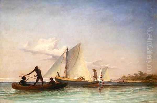 The Long Boat of the Messenger attacked by Natives Oil Painting by Thomas Baines