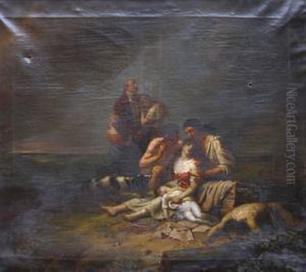 Schipbreukelingen - Naufrages. Oil Painting by Adrien Wulffaert