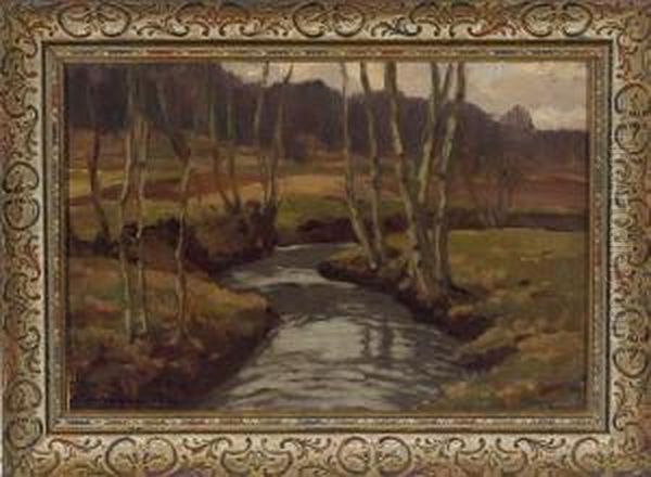 Bachlauf In Bewaldeter Herbstlandschaft Oil Painting by Albert Wunderlich