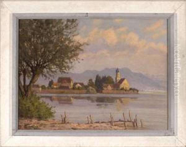 Blick Vom Malerwinkel Auf Wasserburg Am Bodensee Oil Painting by Albert Wunderlich