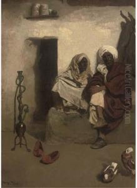 Arabs In Conversation By A Doorway Oil Painting by Franz Wutrbel