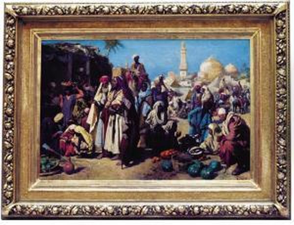 L'emir Au Marche Oil Painting by Franz Wutrbel