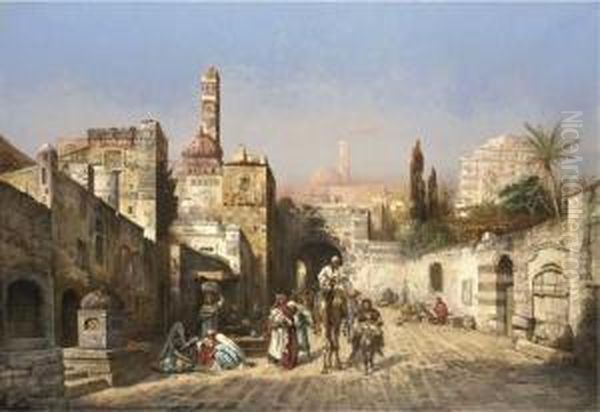 A Market Scene In Tunis Oil Painting by Franz Wutrbel