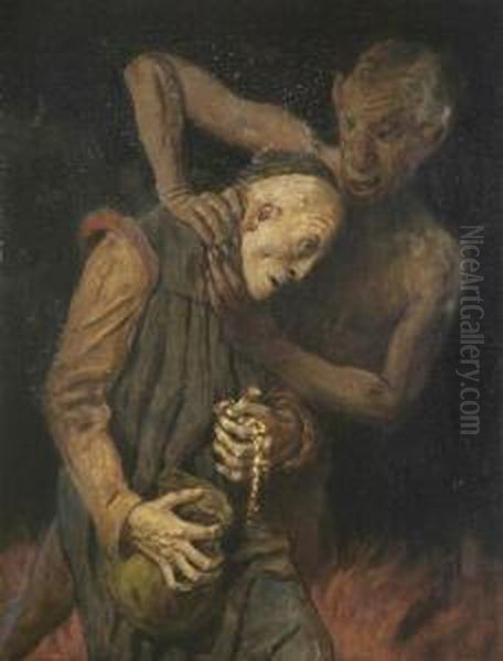 Der Geizhals, Von Einem Damon Gewurgter Greis Oil Painting by Ernst Wurtenberger