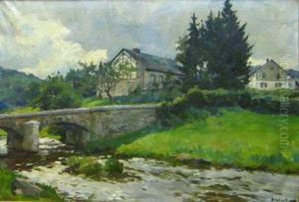 Pont Sur L'ourthe Oil Painting by Xavier Wurth