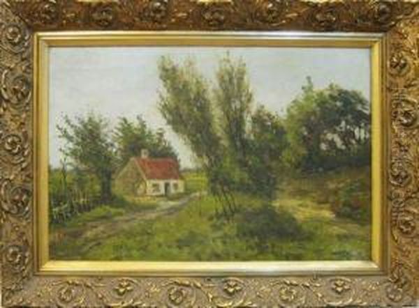 Paysage Avec Maisonnette. Oil Painting by Xavier Wurth