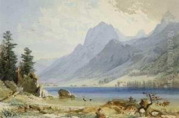 Am Hintersee Bei Berchtesgaden. Oil Painting by Friedrich Wurthle