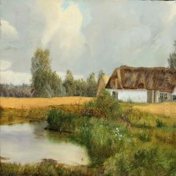 Landscape With Farm Oil Painting by Carl Gotfred Wurtzen