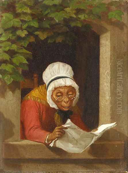 Reading the Paper Oil Painting by William Holbrook Beard