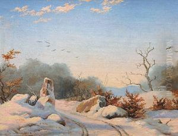 A Forest In The Winter Sunshine Oil Painting by Carl Gotfred Wurtzen