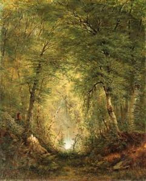 Hunter In A Forest Interior Oil Painting by Alexander Wust