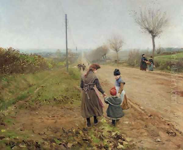 Children on a Country Road (Børn på landevej) Oil Painting by Hans Anderson Brendekilde