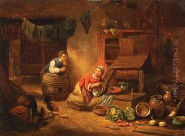 Kitchen Interior Oil Painting by Christoffel Wust