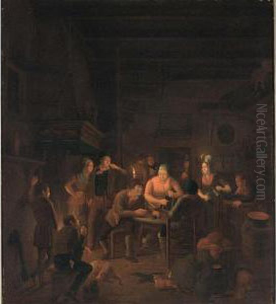 A Tavern Interior With Villagers Oil Painting by Christoffel Wust