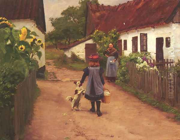 Visiting Grandmother Oil Painting by Hans Anderson Brendekilde