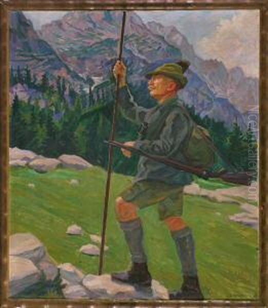 Georg Kaufmann Baron Von Heyl Jagdaufseher Im Spielmannsautal Oil Painting by Gustav Wustmann