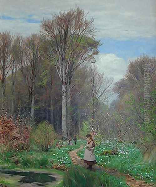 Picking Anemones in Hunderup Forest Oil Painting by Hans Anderson Brendekilde