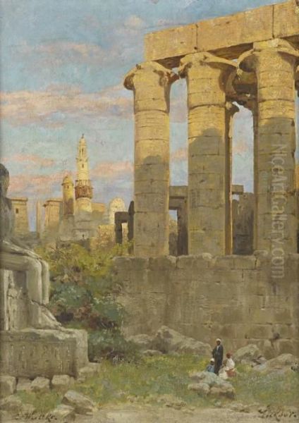 View Of Abu El-haggag Mosque And Luxor Temple Oil Painting by Carl Wuttke