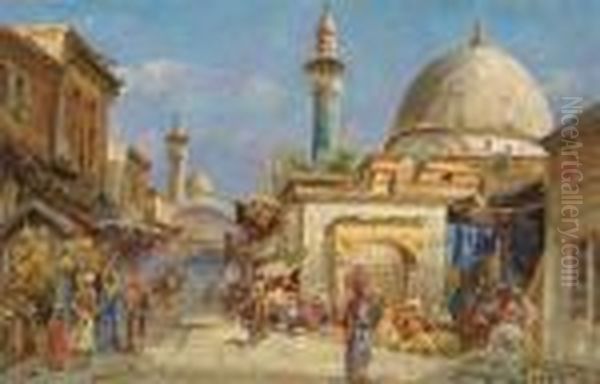 Oriental Street Scene Oil Painting by Carl Wuttke