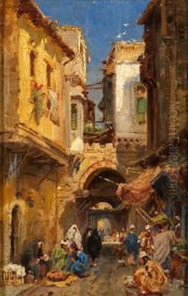 Strassenszene In Kairo Oil Painting by Carl Wuttke