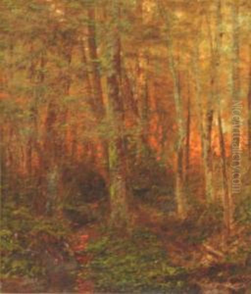 Sunset Through The Trees Oil Painting by Alexander Helwig Wyant