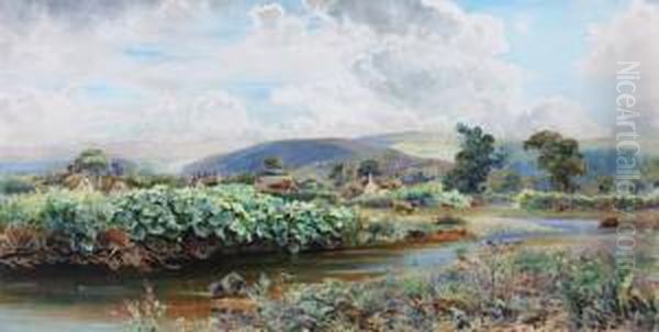 Riverside Pastures Oil Painting by Augustus Charles Wyatt