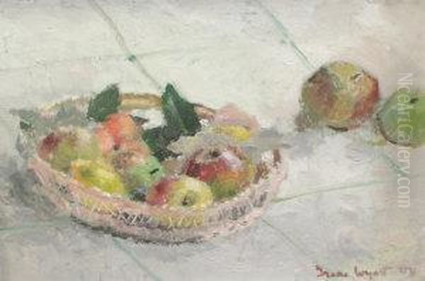 Still Life Of Fruit In A Basket Oil Painting by Irene Wyatt