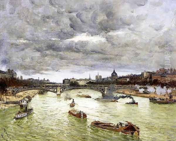 The Seine At Paris With The Pont Du Carousel Aka The Seine At Paris Pont Alexander III Oil Painting by Frank Myers Boggs