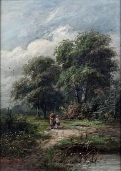 Woman And Child On A Country Path Oil Painting by Lewis William Wyatt