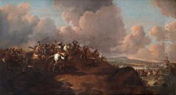 Battle Scene Oil Painting by Jan Wyck