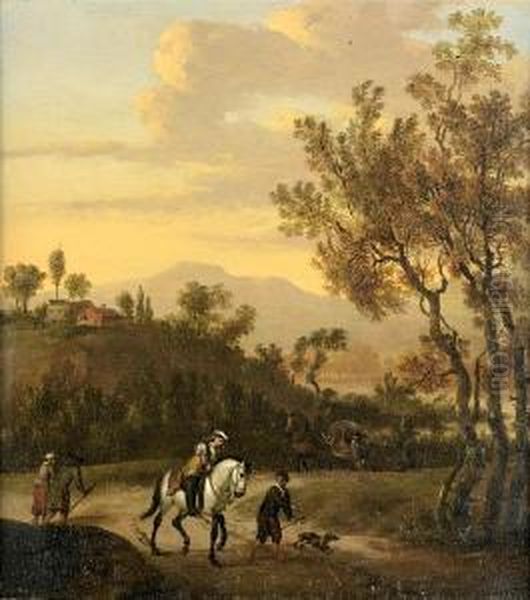 Travellers On A Country Path In A Summerlandscape Oil Painting by Jan Wyck