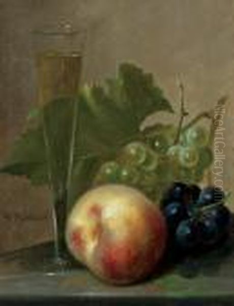 Still Life With Peach, Grapes And Wine Oil Painting by Arnoud Wydeveld