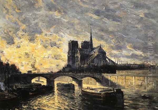 View Of Notre Dame Oil Painting by Frank Myers Boggs