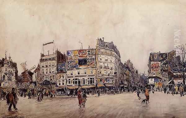 The Moulin Rouge And The Rue Lepic As Seen From The Place Blanche Oil Painting by Frank Myers Boggs