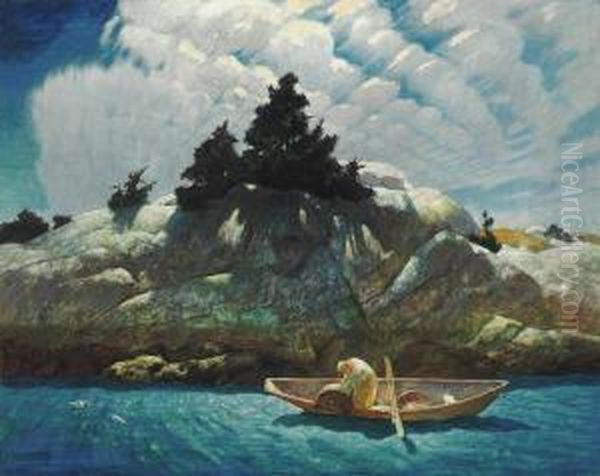 Black Spruce Ledge (lobstering Off Black Spruce Ledge) Oil Painting by Newell Convers Wyeth