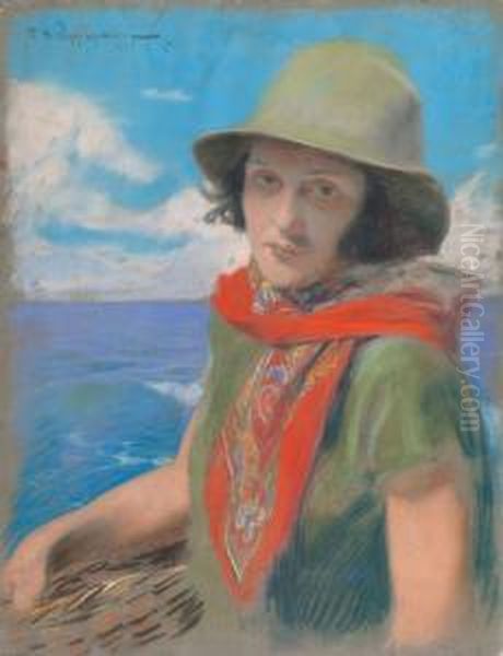 Portret Zony Artysty Oil Painting by Feliks M. Wygrzywalski