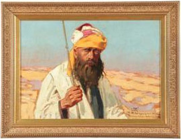 Portrait Of Man In Turban By Feliks Wygrzywalski Oil Painting by Feliks M. Wygrzywalski