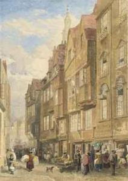 Street Vendors On Wych Street Off The Strand, London Oil Painting by John Wykeham Archer